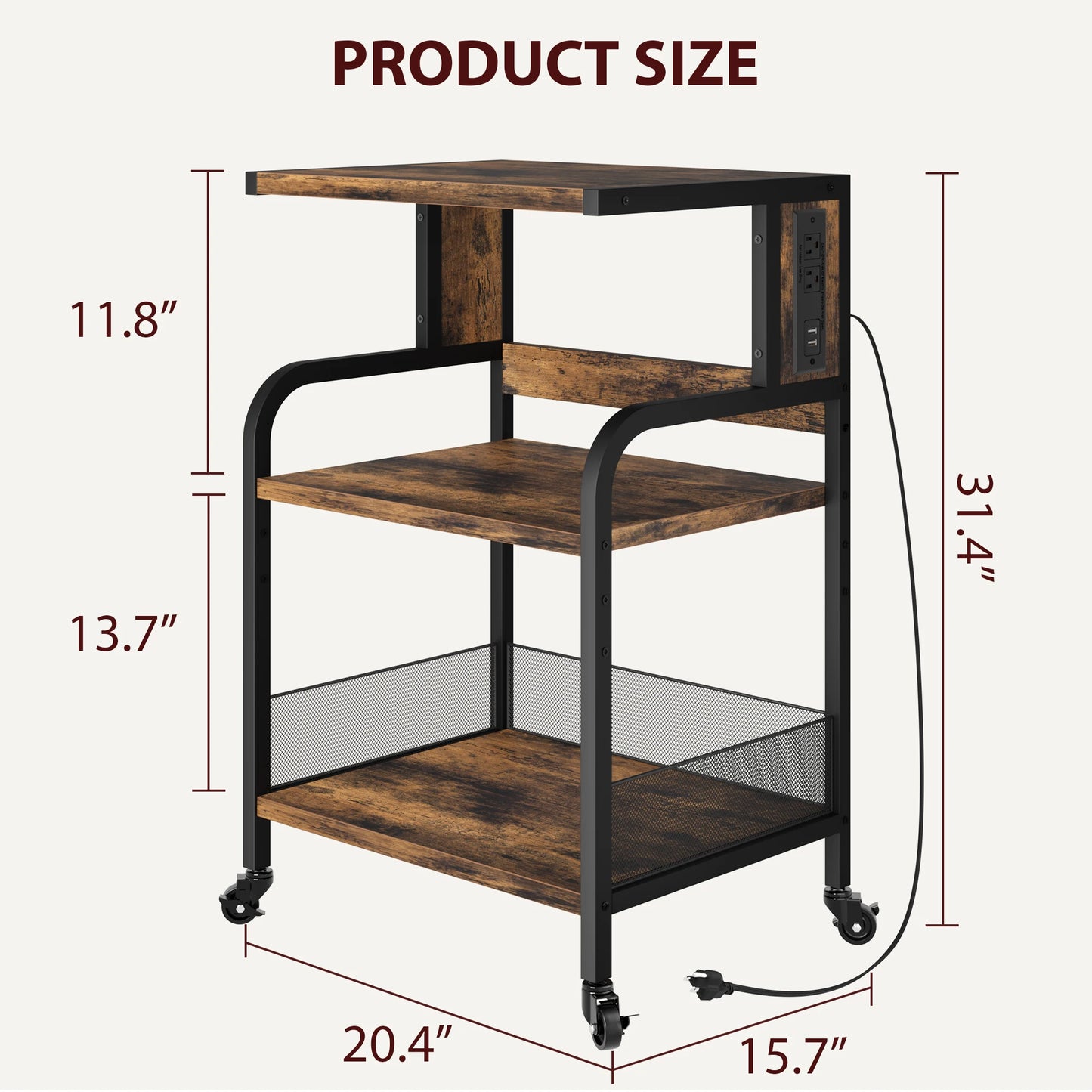 HiMISSH Printer Stand 3 Tier Rolling Table with Wheels