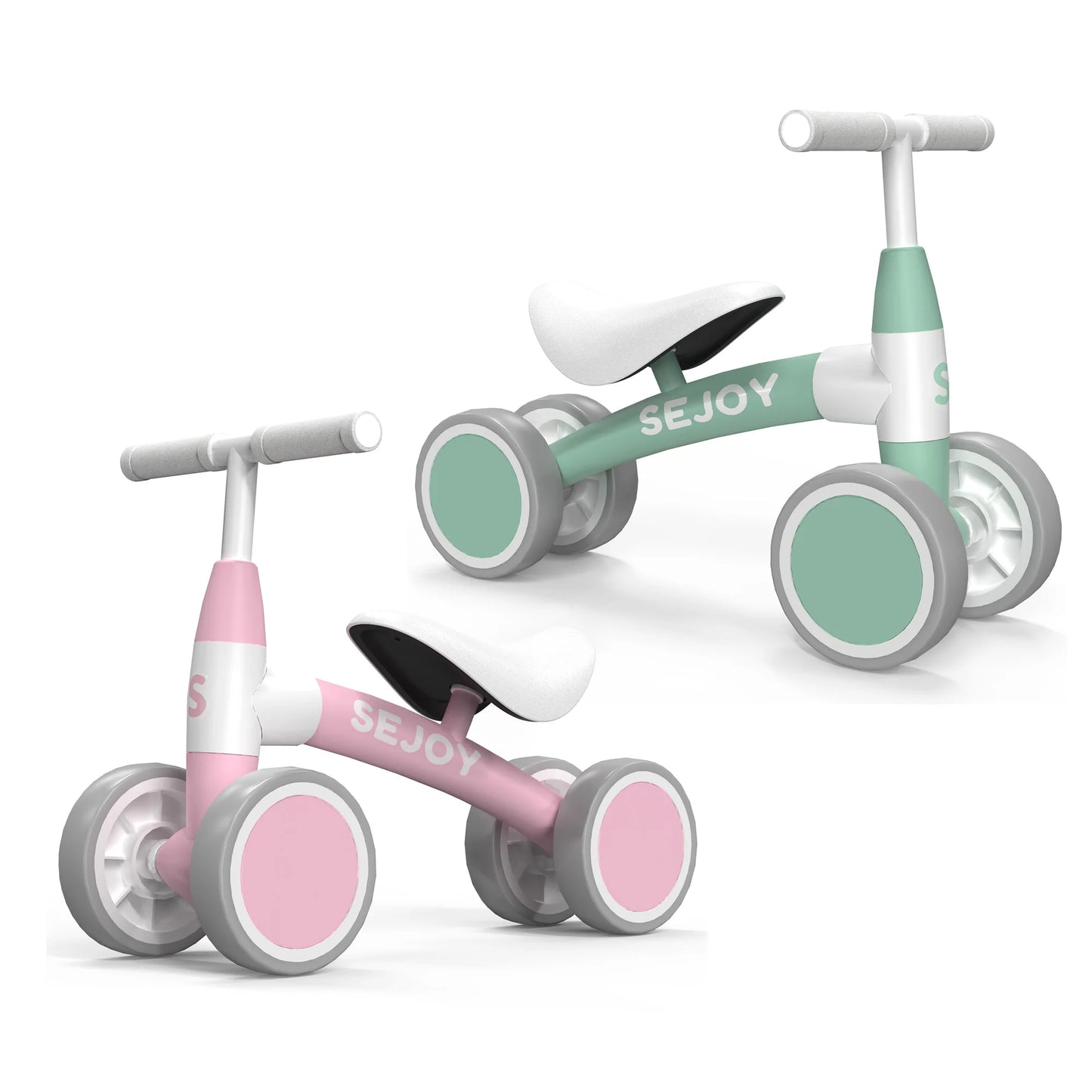 Sejoy Toddler Riding Toy Baby Balance Bike for 12-36 Month 4 Wheels Toddler First Bike,Birthday Gifts Boys Girls,Green/Pink