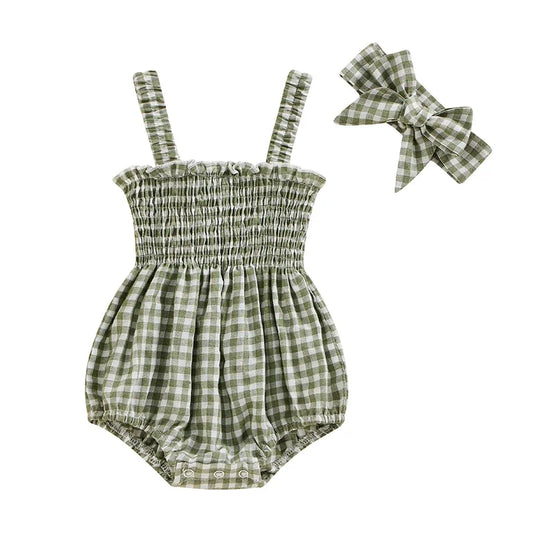 Infant Baby Girl Romper Clothes Ruched Casual Sleeveless Newborn Bodysuit with Headband Summer Jumpsuit Cute Toddler Outfit Suit