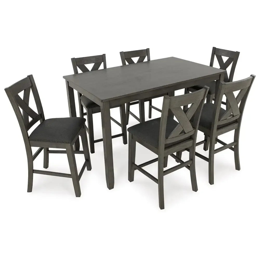 7-Piece Gray Counter Height Dining Table Set with Upholstered Bar Stools Casual Flair