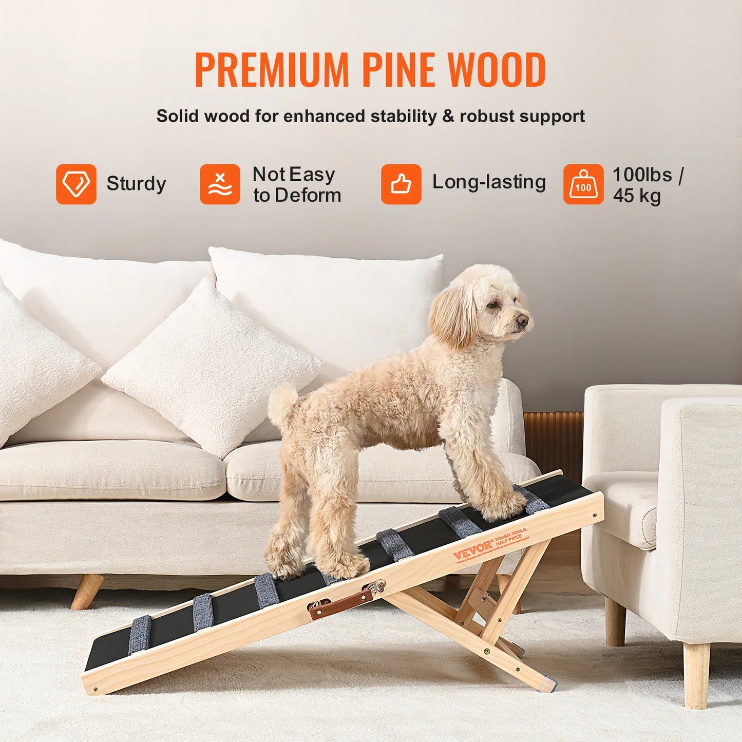 SucceBuy Folding Adjustable Wooden Dog Ramp For Pets