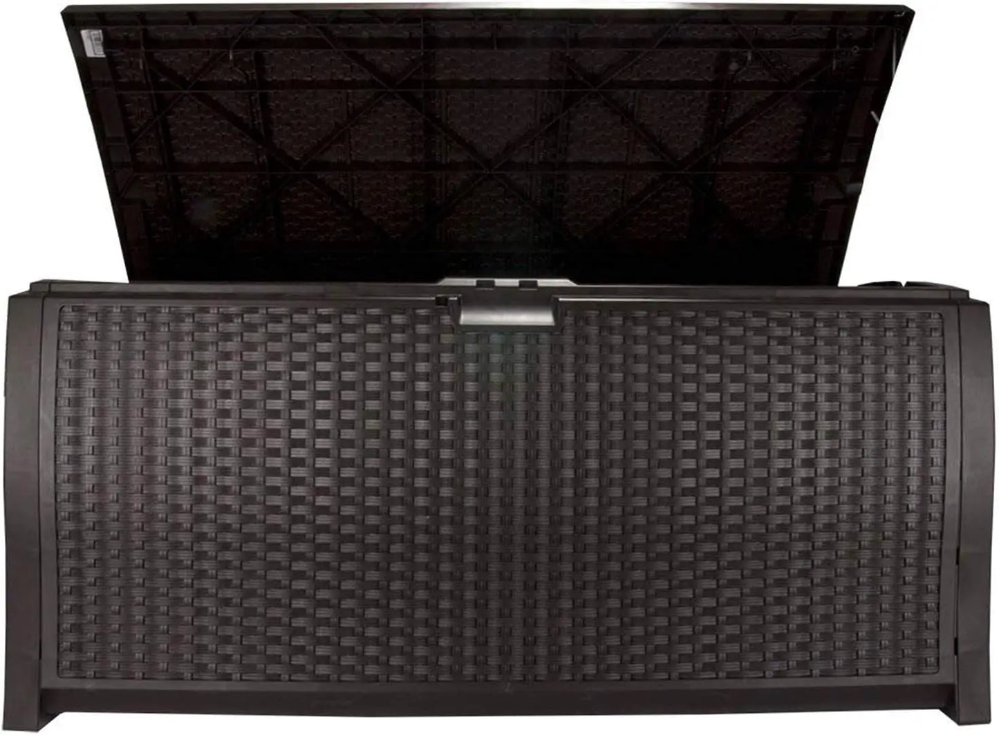 99 Gallon Plastic Wicker Deck Box Container Storage for Garden, Garage, Home, Pool, Indoor and Outdoor Use, Mocha (2 Pack)