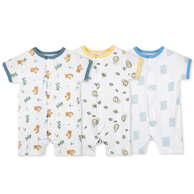 MICHLEY 3pcs Baby Short-Sleeve Rompers Long-Sleeve Jumpsuit Bodysuit Soft White Cartoon Infant Clothes Overalls  For Boys Girls
