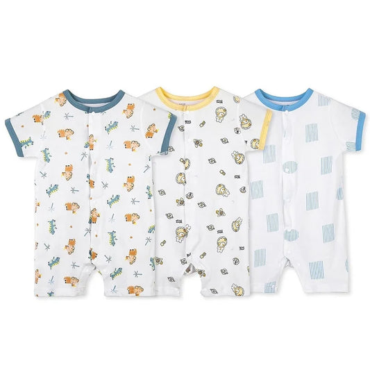 MICHLEY 3pcs Baby Short-Sleeve Rompers Long-Sleeve Jumpsuit Bodysuit Soft White Cartoon Infant Clothes Overalls  For Boys Girls