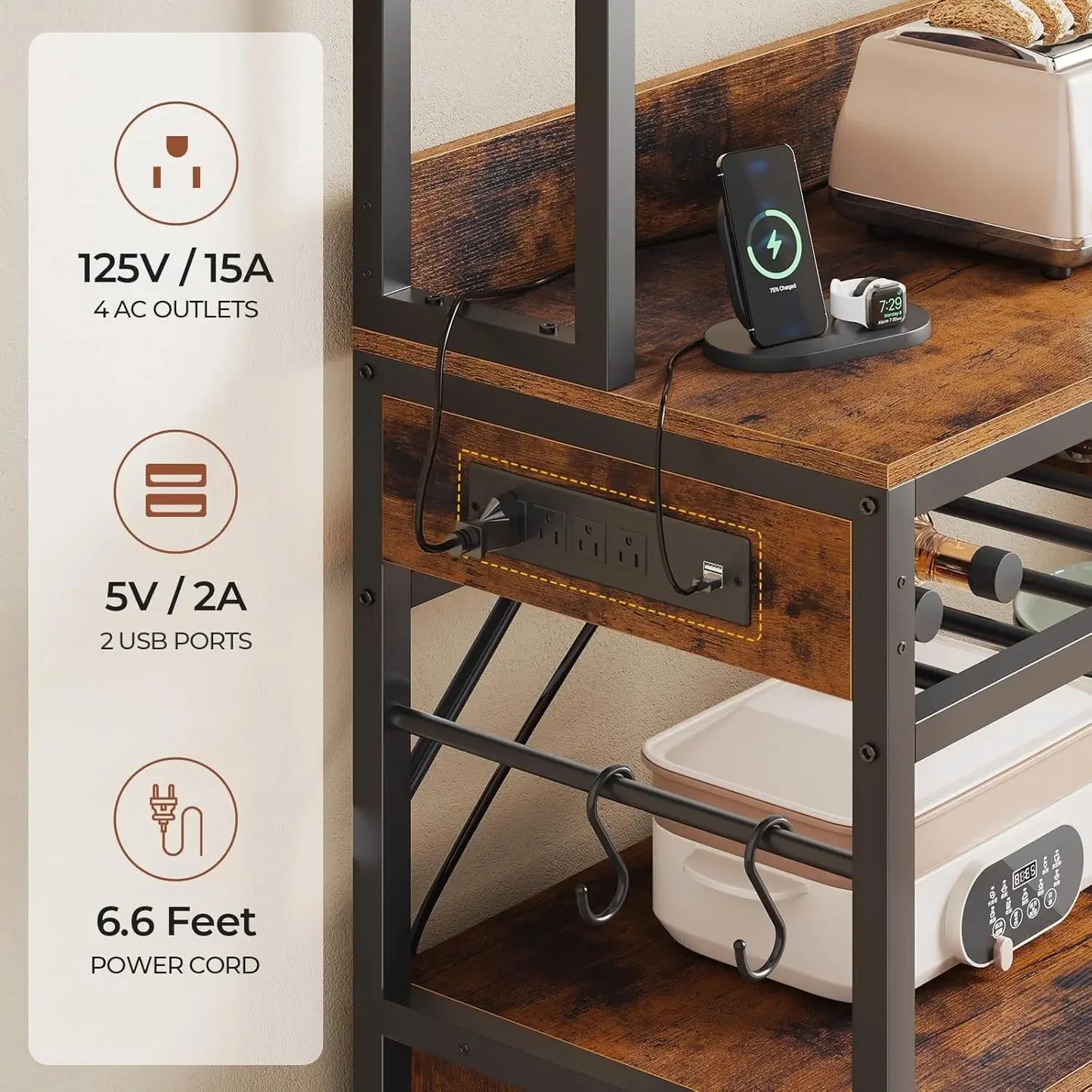 47.2in Microwave Stand with Storage Shelves,  Bakers Rack with Power Outlet,Coffee Bar with Cabinet, Kitchen Pantry Hutch