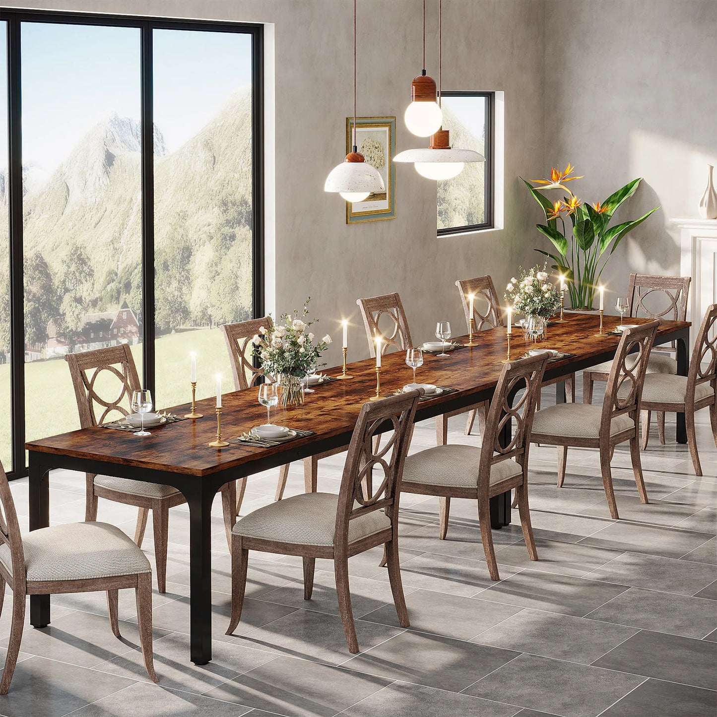 Tribesigns Rustic Wood Dining Table For 6 To 8 People