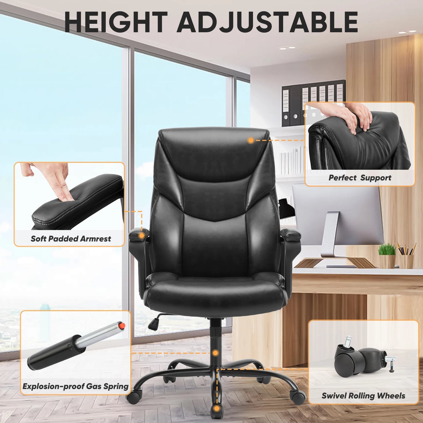 JHK Ergonomic PU Leather Armrest Gaming Chair With Lumbar