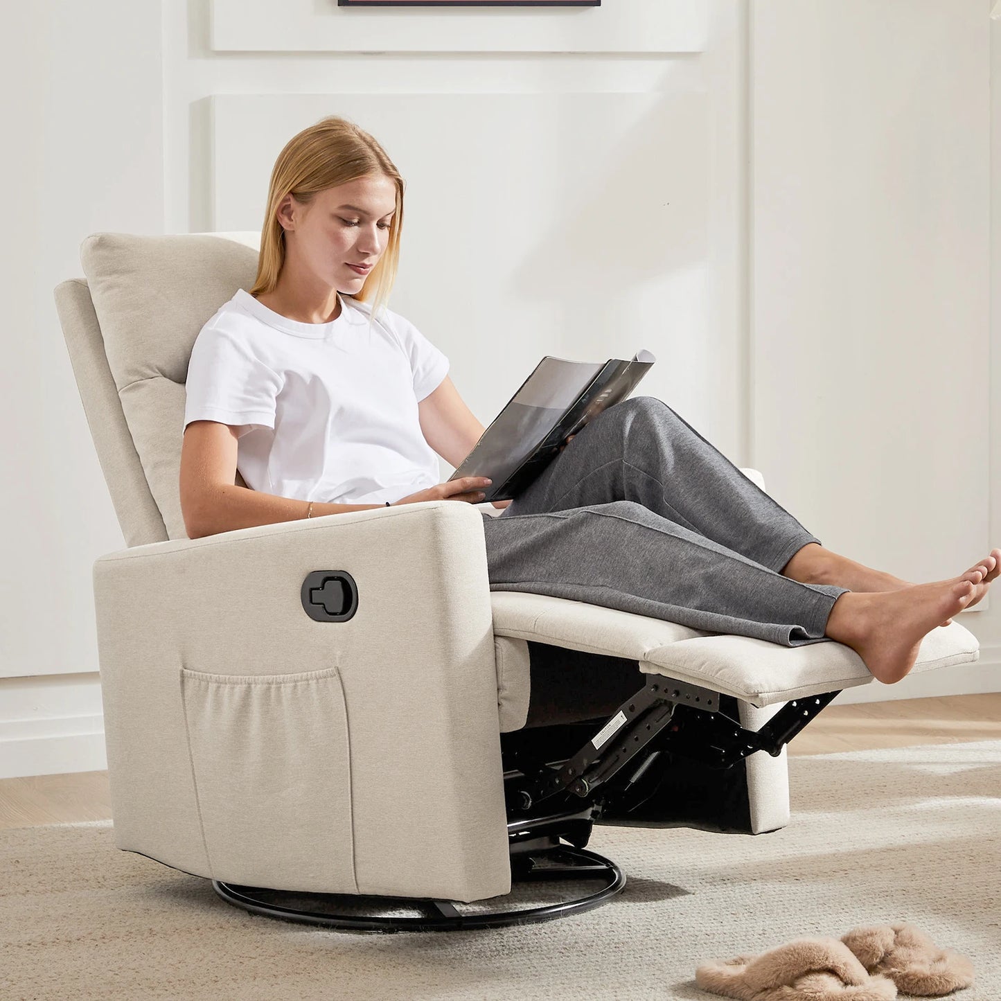 JHK Rotating Rocking Chair Recliner With Oversized Footrest