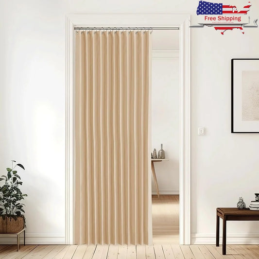 80 Inch Long Polyester Pleated Folding Curtain Room Divider Doorway Privacy Panel Easy Install Soft Blackout Drapery Home Decor