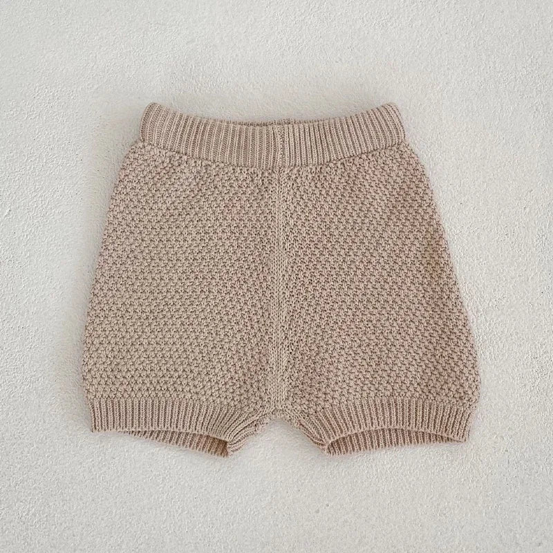 New Baby Clothing Knitted Sweater Thin Tank Top Open Button Top+Shorts 2-piece Set for Boys and Girls