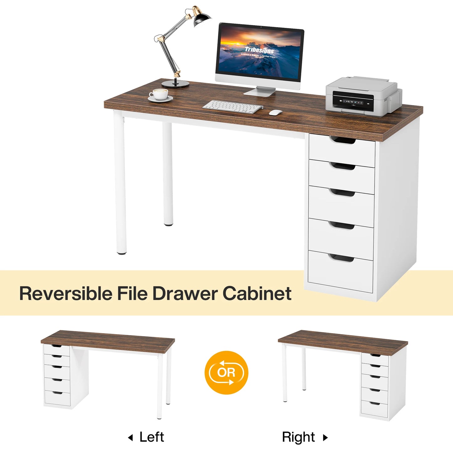 Tribesigns Computer Desk With 5 Drawers For Home Office