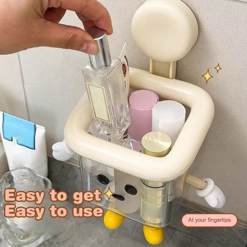 1pc Cartoon Bathroom Toothbrush Holder, Wall-Mounted No-Drill Suction Cup Storage Box, Cute Home Decor Plastic Organizer