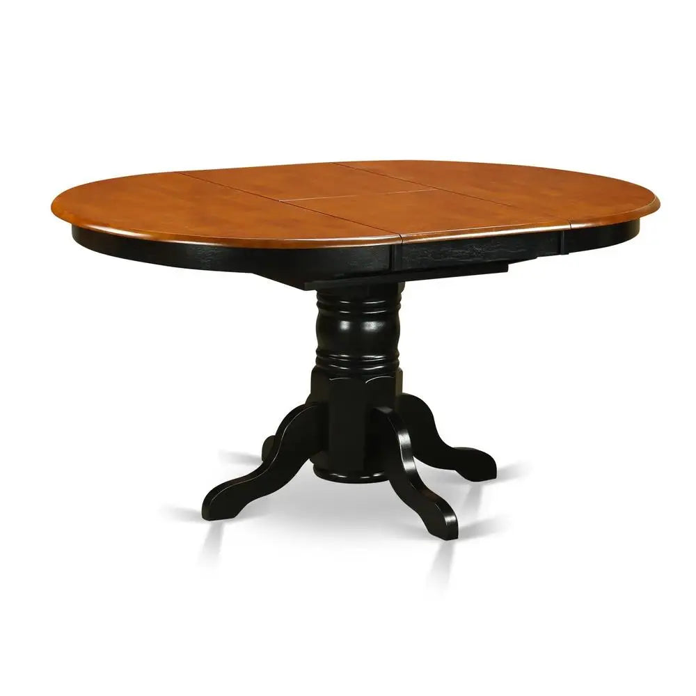 5-Piece Kitchen Table & Chairs Set with Oval Dining Room Table & Faux Leather Chairs Cherry Table Top Black Finish Asian Wood