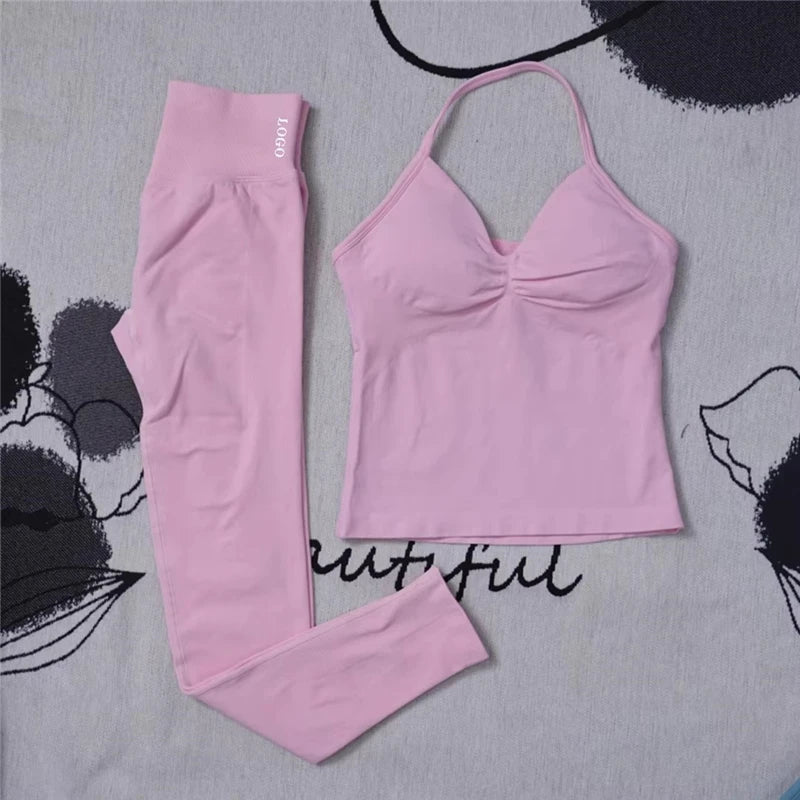 CN Womens Seamless Gym Yoga Set High Waist Leggings Top