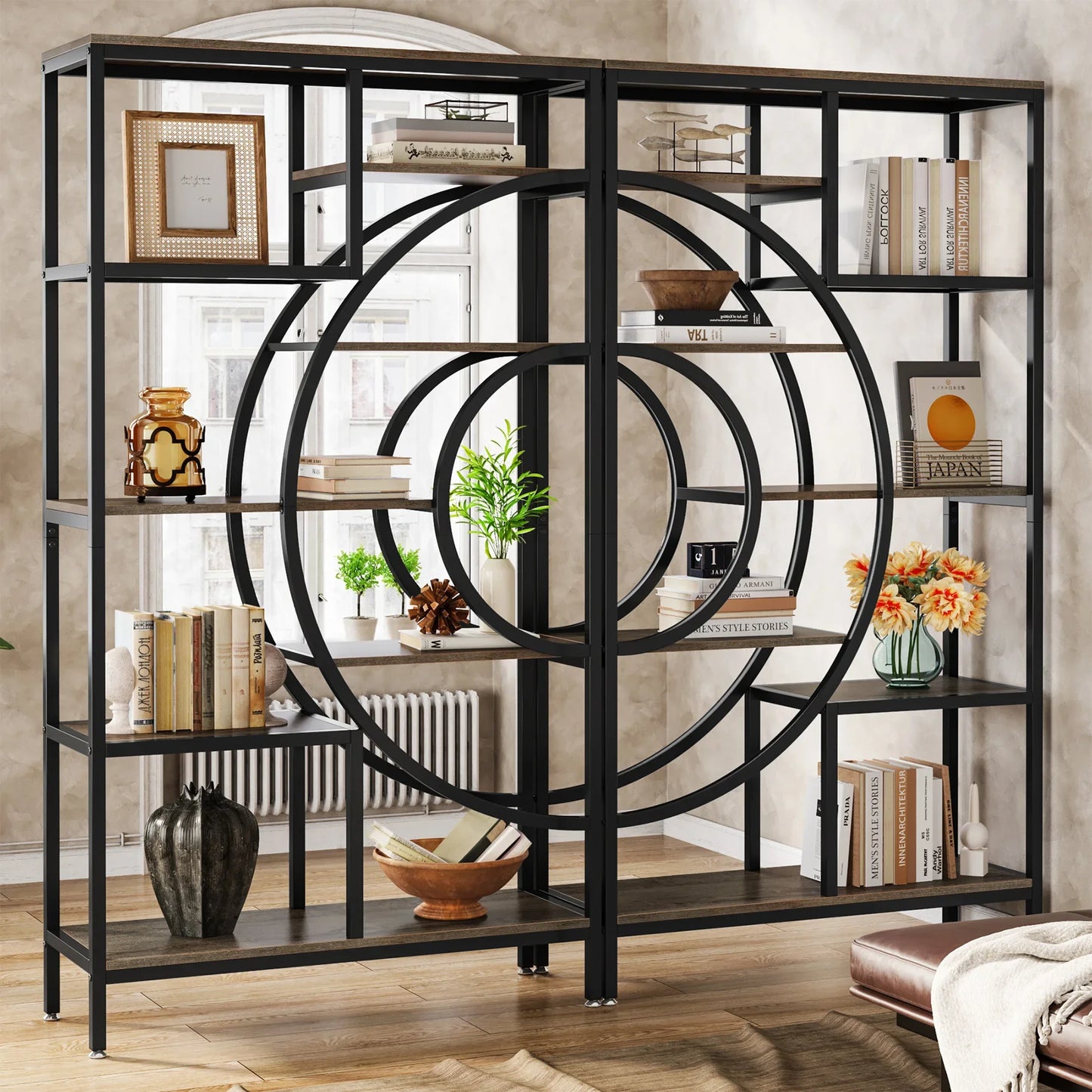 Tribesigns Geometric Bookcase 8 Tier Rustic Metal Frame