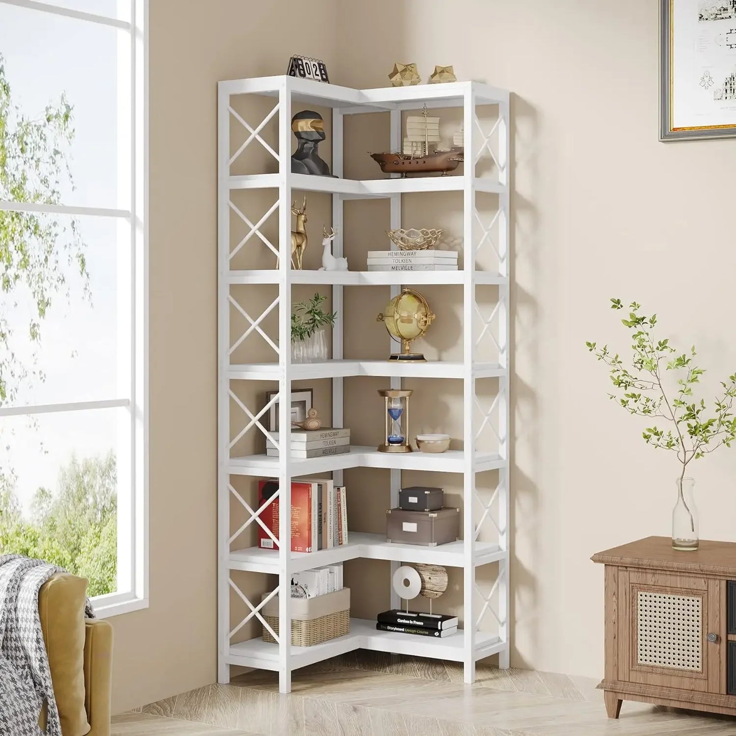 Tribesigns Way To Origin 7 Tier Corner Bookcase Industrial
