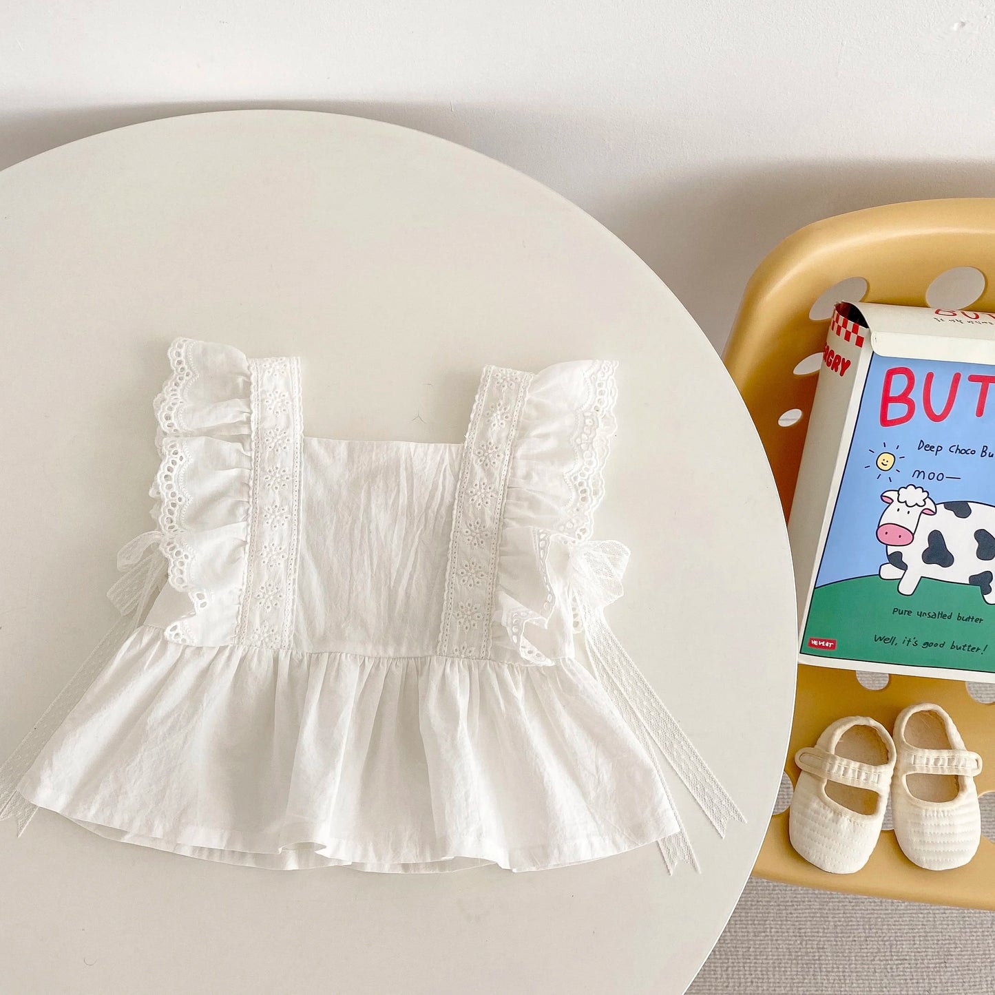 Summer New Baby Cotton lace Flying Sleeve Cute Top+Versatile Little Flower Super Shorts Girl's Favorite Set Versatile