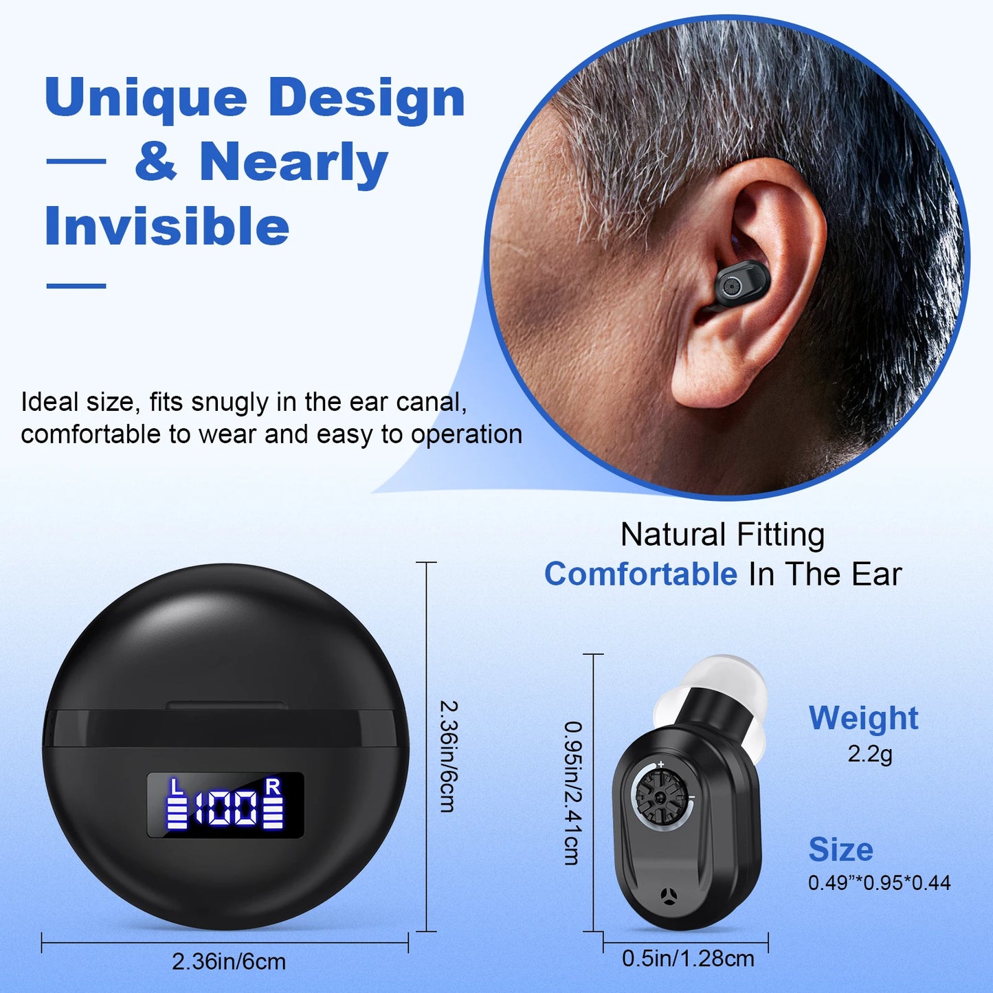 KFCOPTEE Invisible In Ear Hearing Aids Adjustable Volume