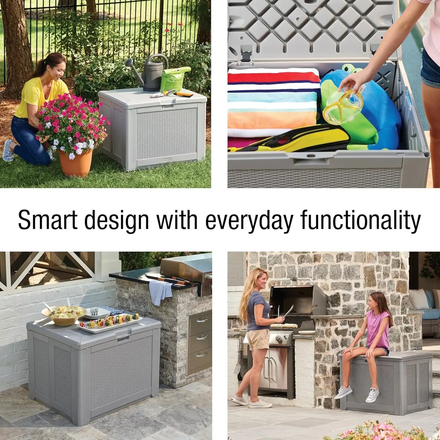AMedium Resin Outdoor Storage Deck Box (74 Gal) Weather Resistant Gray Deck Organization for Home/Backyard