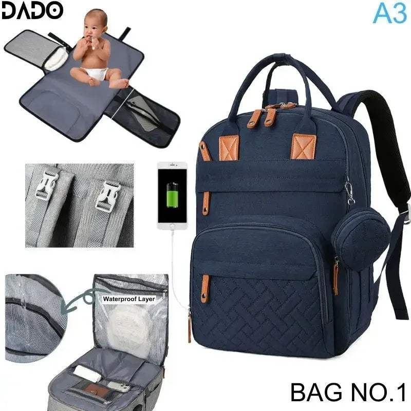 Diaper Bag Backpack Waterproof With Changing Station Straps