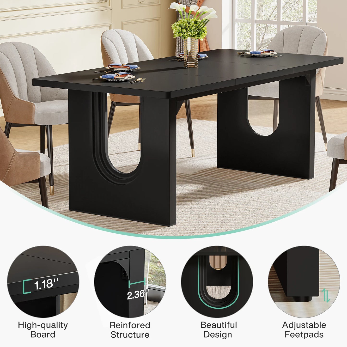 Tribesigns Modern Dining Table With Wood Pedestal Base