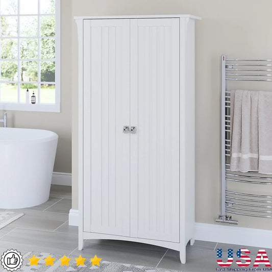 Bathroom Storage Cabinet with Adjustable Shelves Freestanding Wood Organizer Toiletries Towels Entryway Living Room Mission