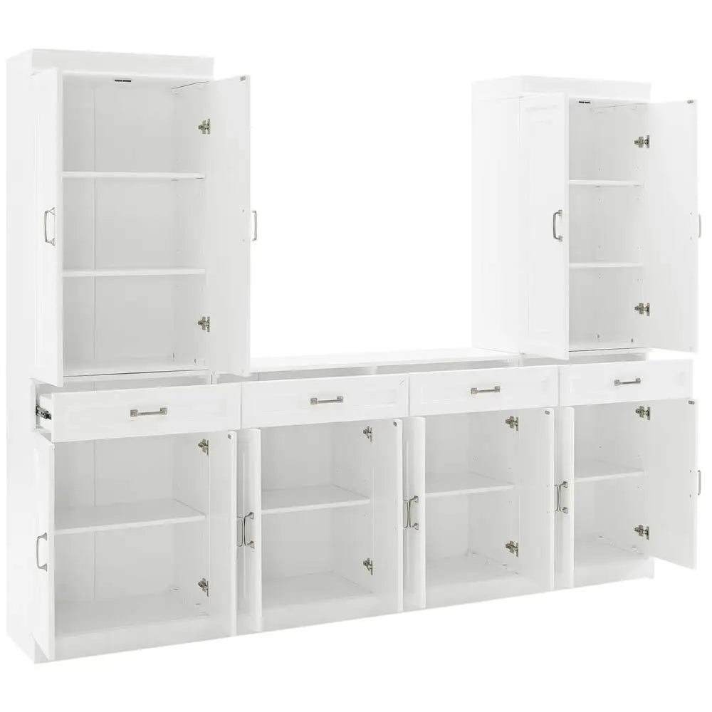 3-Piece Traditional Kitchen Storage Set with Adjustable Shelves and Magnetic Closures White Wood Cabinet Sideboard Buffet