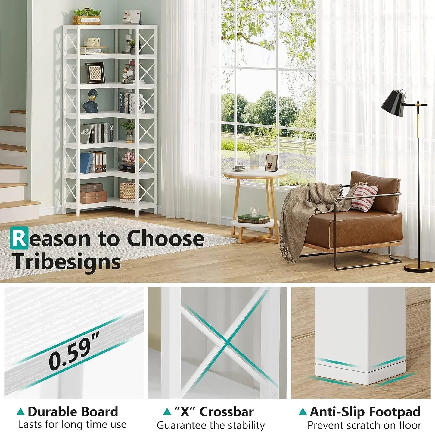Tribesigns Way To Origin 7 Tier Corner Bookcase Industrial