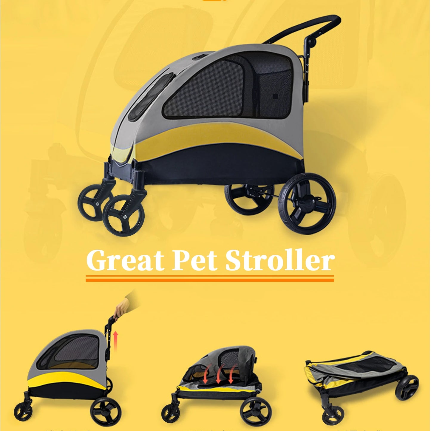 Portable Dog Stroller 4 Wheel Foldable Travel Carrier Pets