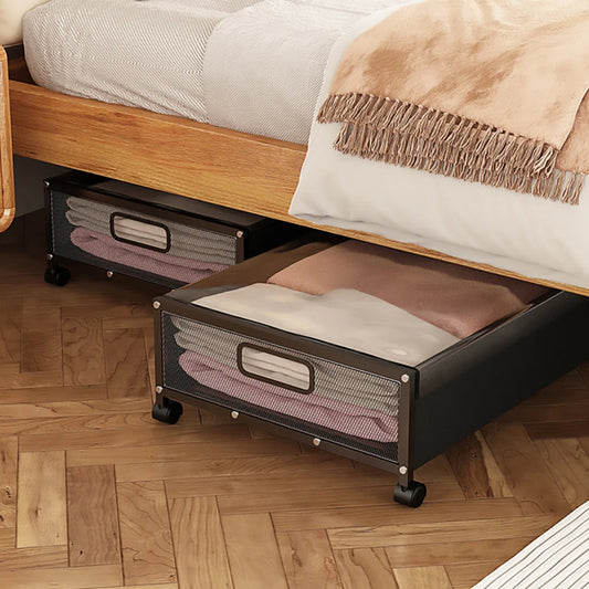 2-Pack Under Bed Storage Basket with Wheels Lids, Foldable Steel Frame Underbed Storage Bin Containers For Bedroom Dressing Room