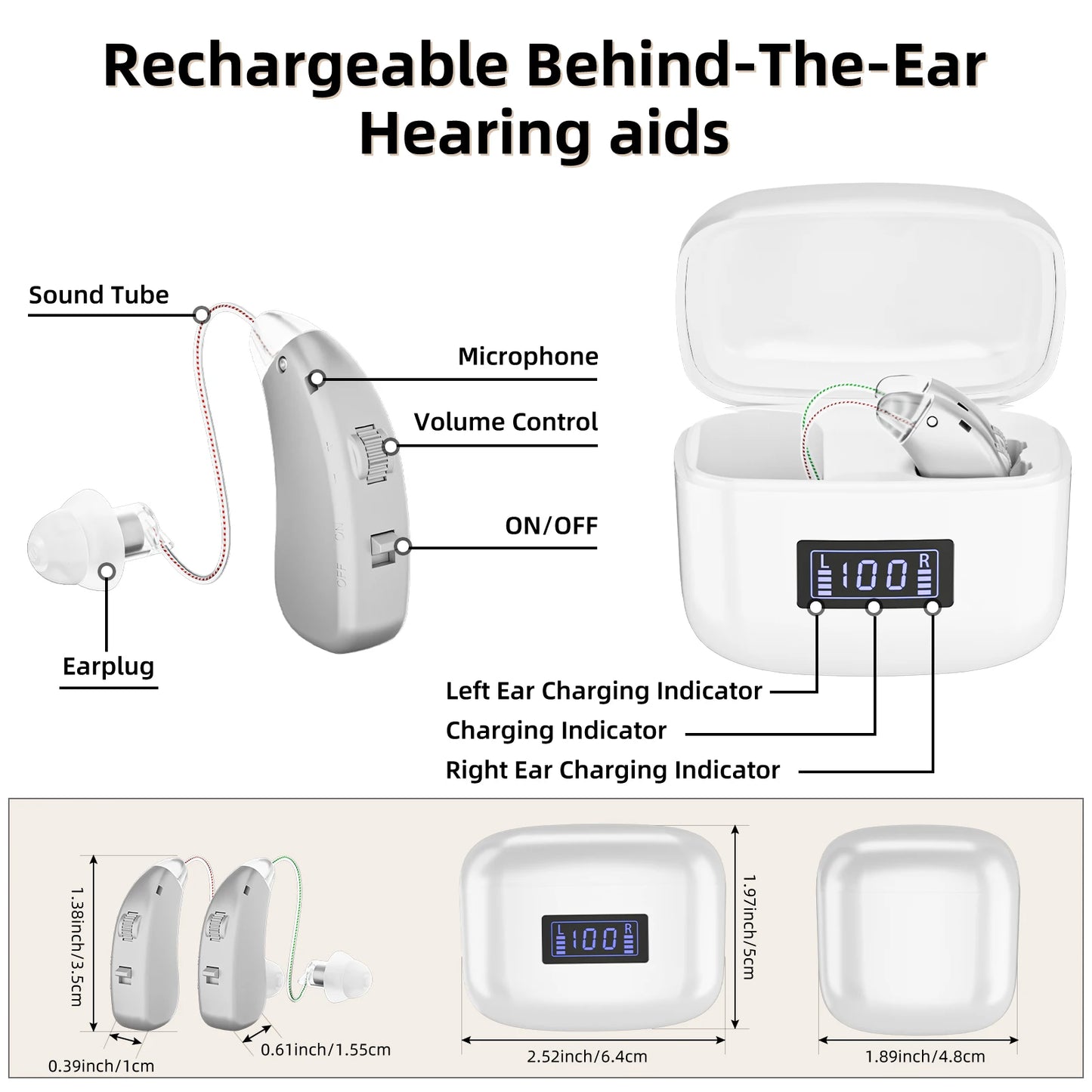 KFCOPTEE Rechargeable Hearing Aids Invisible Ear Amplifiers