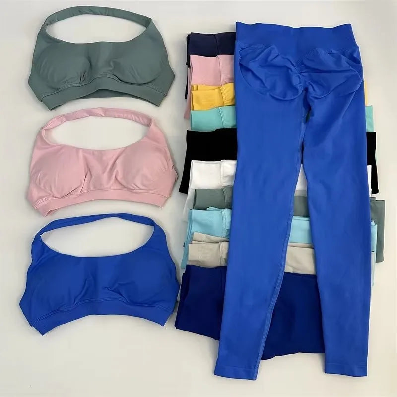 CN Womens Seamless Gym Yoga Set High Waist Leggings Top