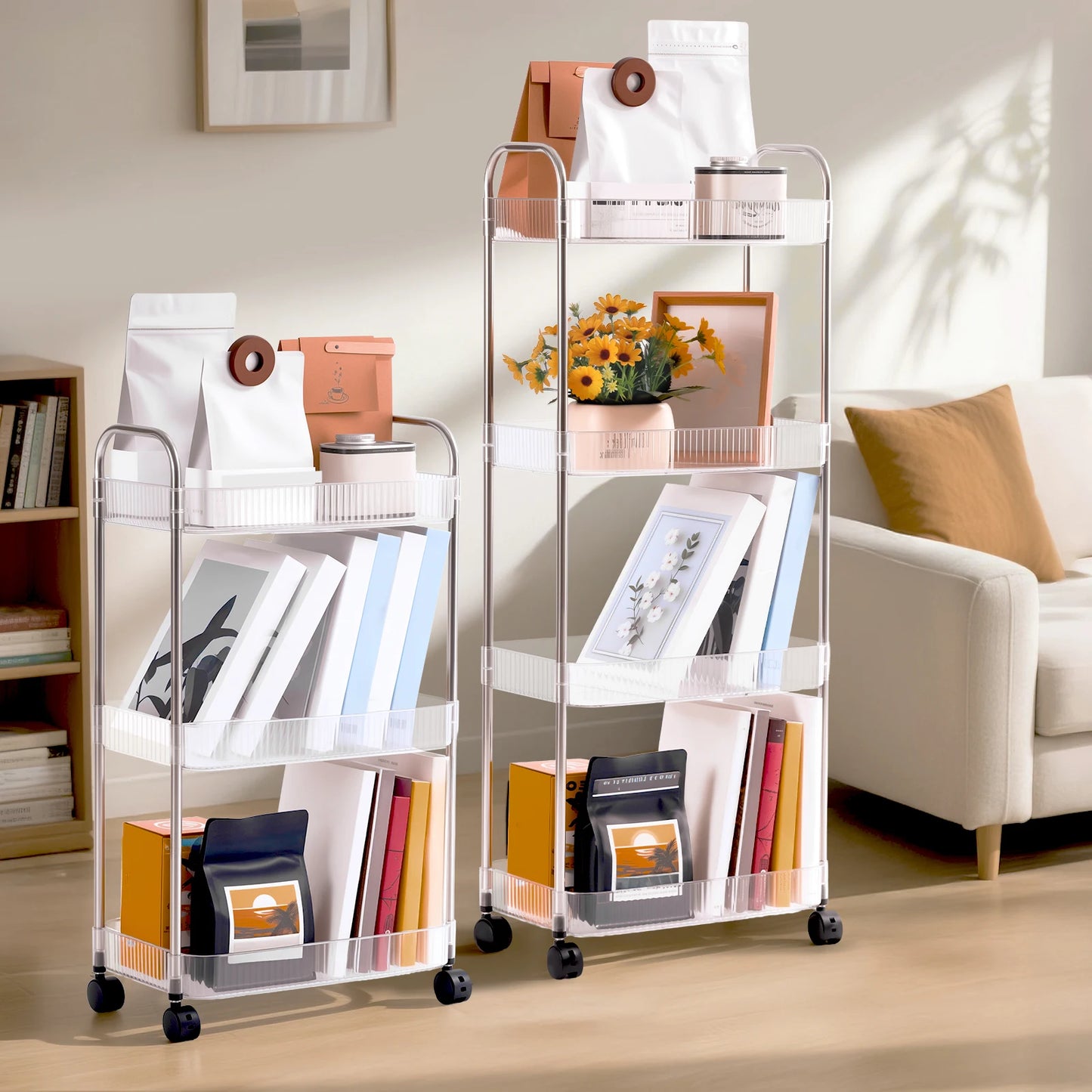 4 Tier Acrylic Shelf Organizer - Heavy Duty 50lbs Capacity & No Tools Assembly, Space Saving Storage Rack with Adjustable Laye