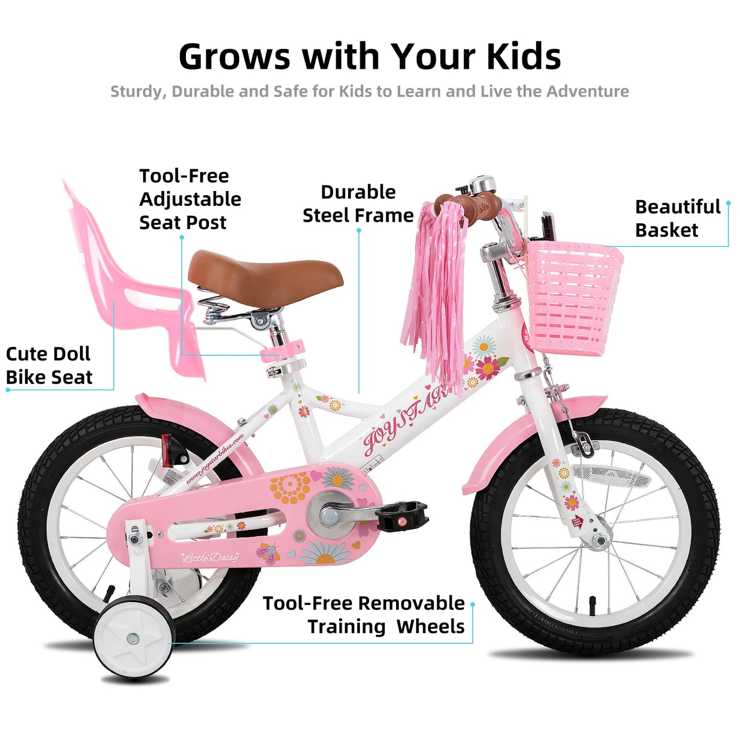 Joystar Kids Bike With Doll Seat And Streamers Girls