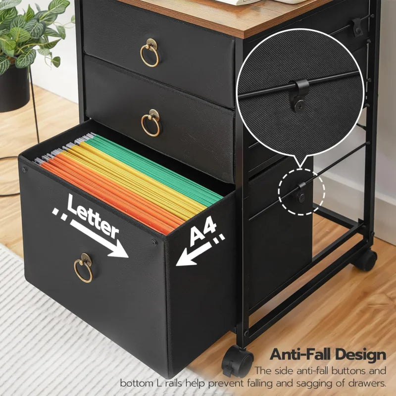3 Drawer Mobile File Cabinet Vertical Rolling Storage with Wheels Under Desk Organizer for Home Office Printer Stand