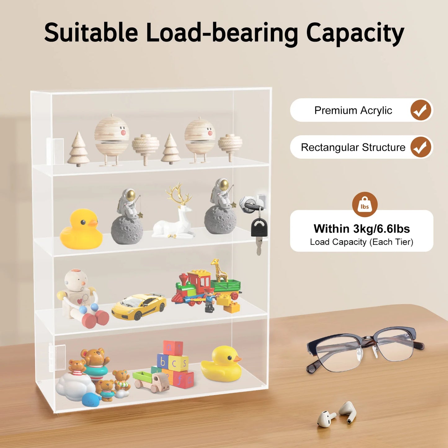4-Tier Acrylic Display Case with Lock,30x15x40cm Clear Tiered Shelf Acrylic Display Case, Countertop Load 3kg for Home,Bedroom