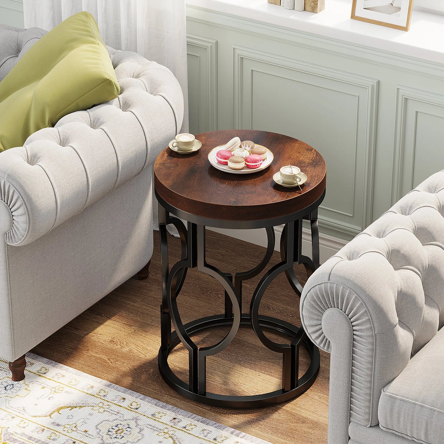 Tribesigns Round End Table Industrial Side Metal Frame