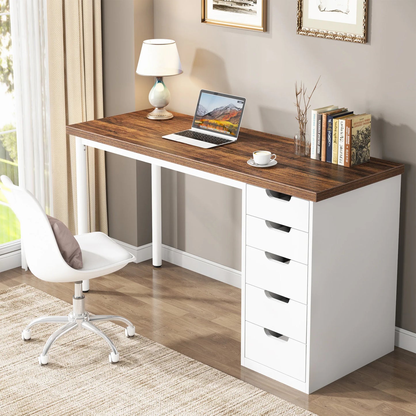 Tribesigns Computer Desk With 5 Drawers For Home Office