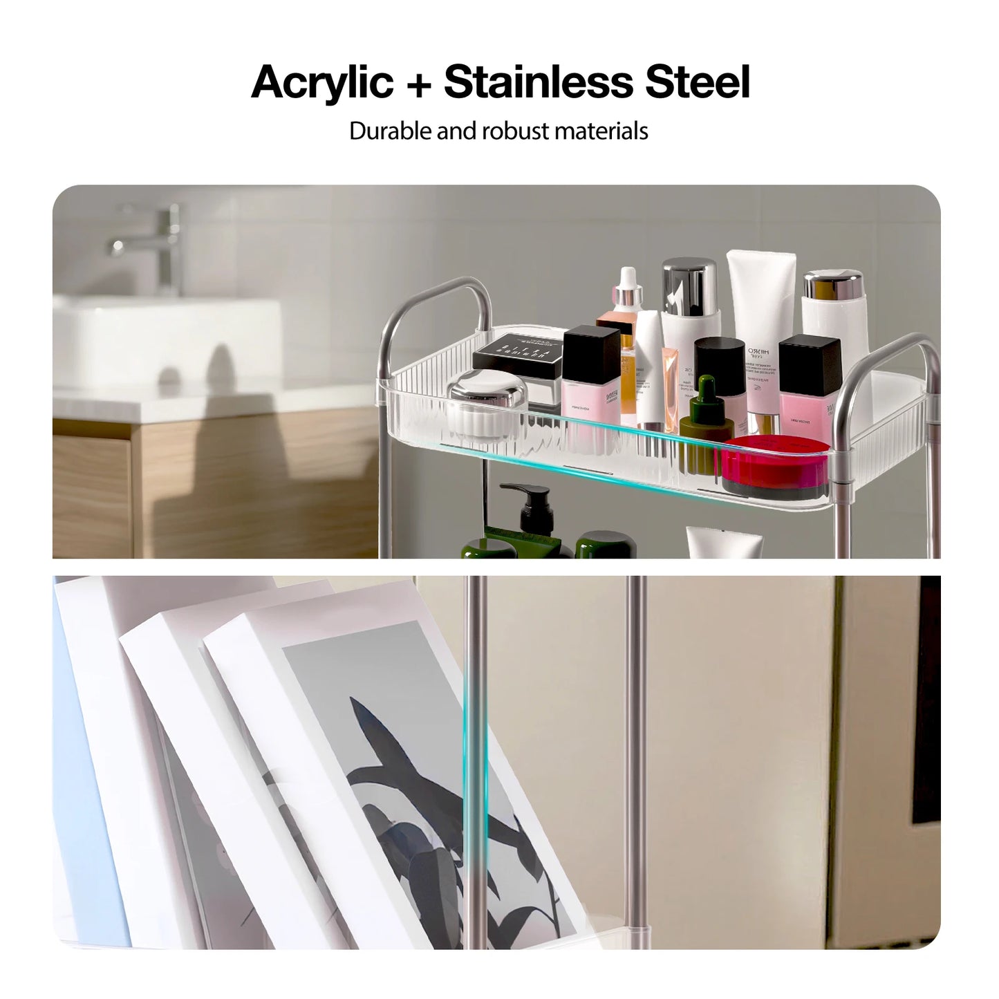 4 Tier Acrylic Shelf Organizer - Heavy Duty 50lbs Capacity & No Tools Assembly, Space Saving Storage Rack with Adjustable Laye