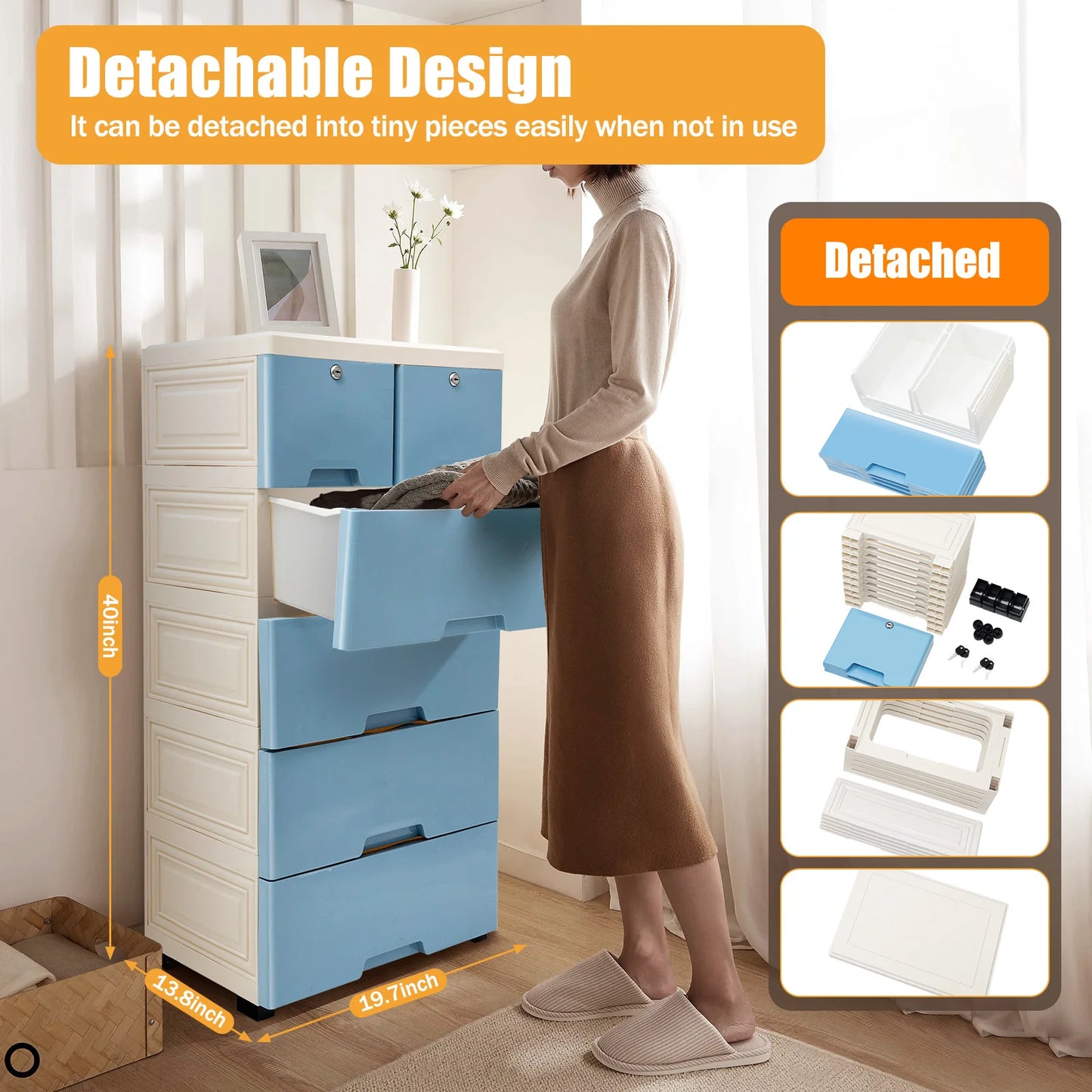 Six Drawer Plastic Dresser Storage Tower for Home Office