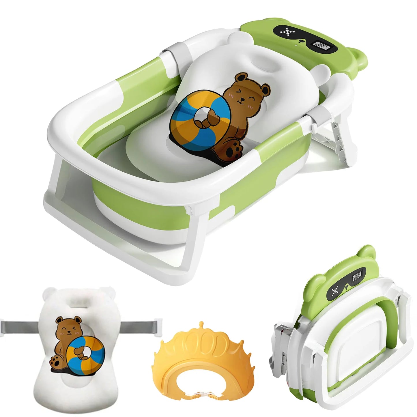 Infant Bathtub With Cushion Foldable Thermometer Shower Cap