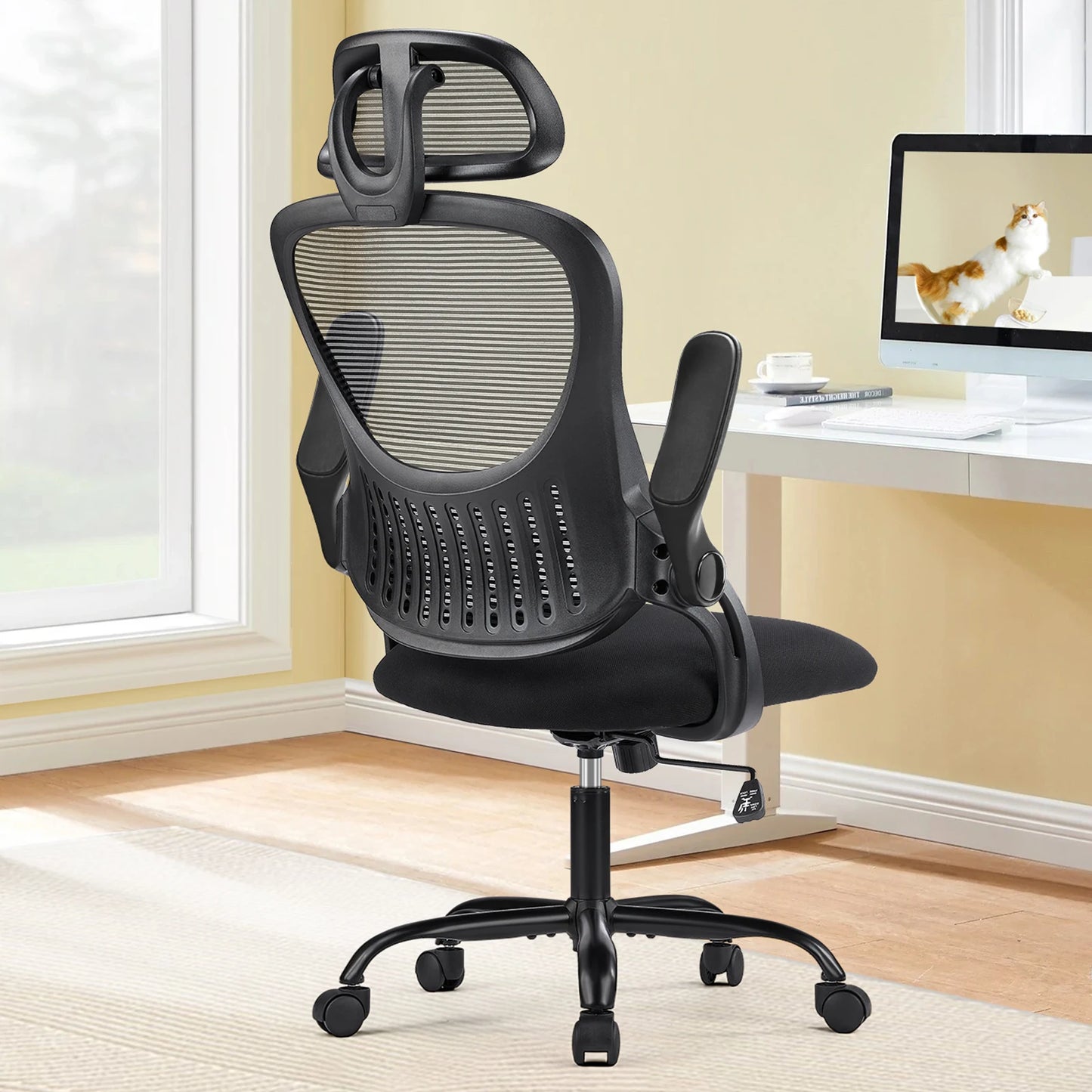 JHKErgonomics Mesh Ergonomic Office Chair Flip Up Headrest
