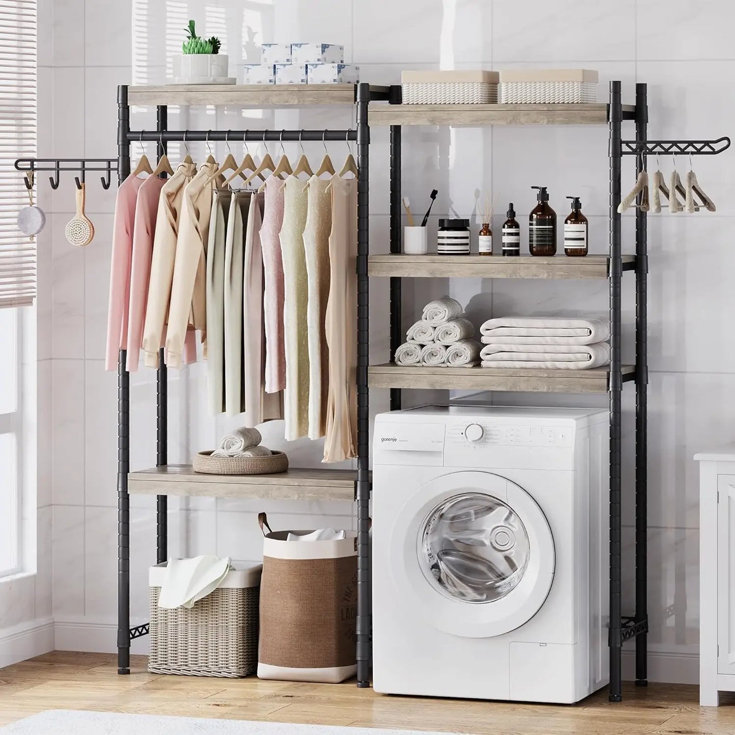 Hign-concerned 5 Tier Wood Washer Dryer Storage Shelf