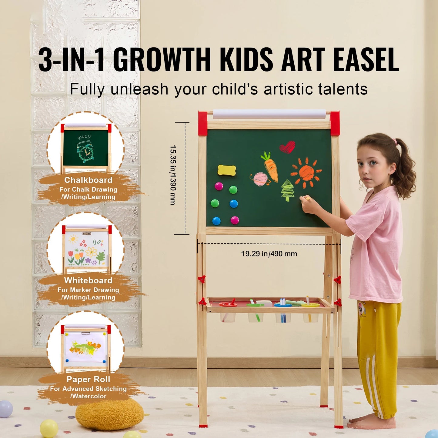 SucceBuy Magnetic Drawing Board Wooden Double Sided Easel