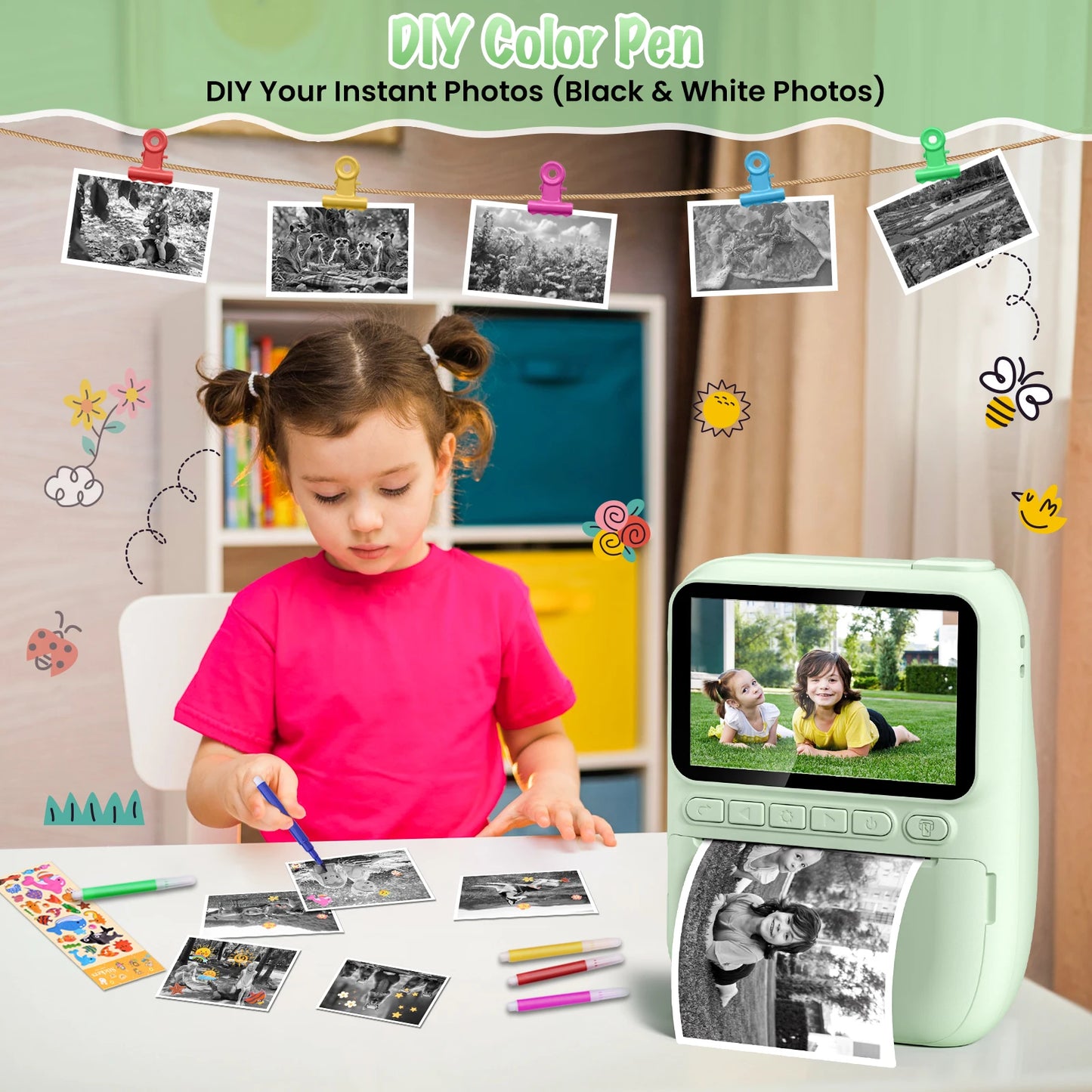 Gofunly Kids Instant Print Camera Mini Digital For Kids