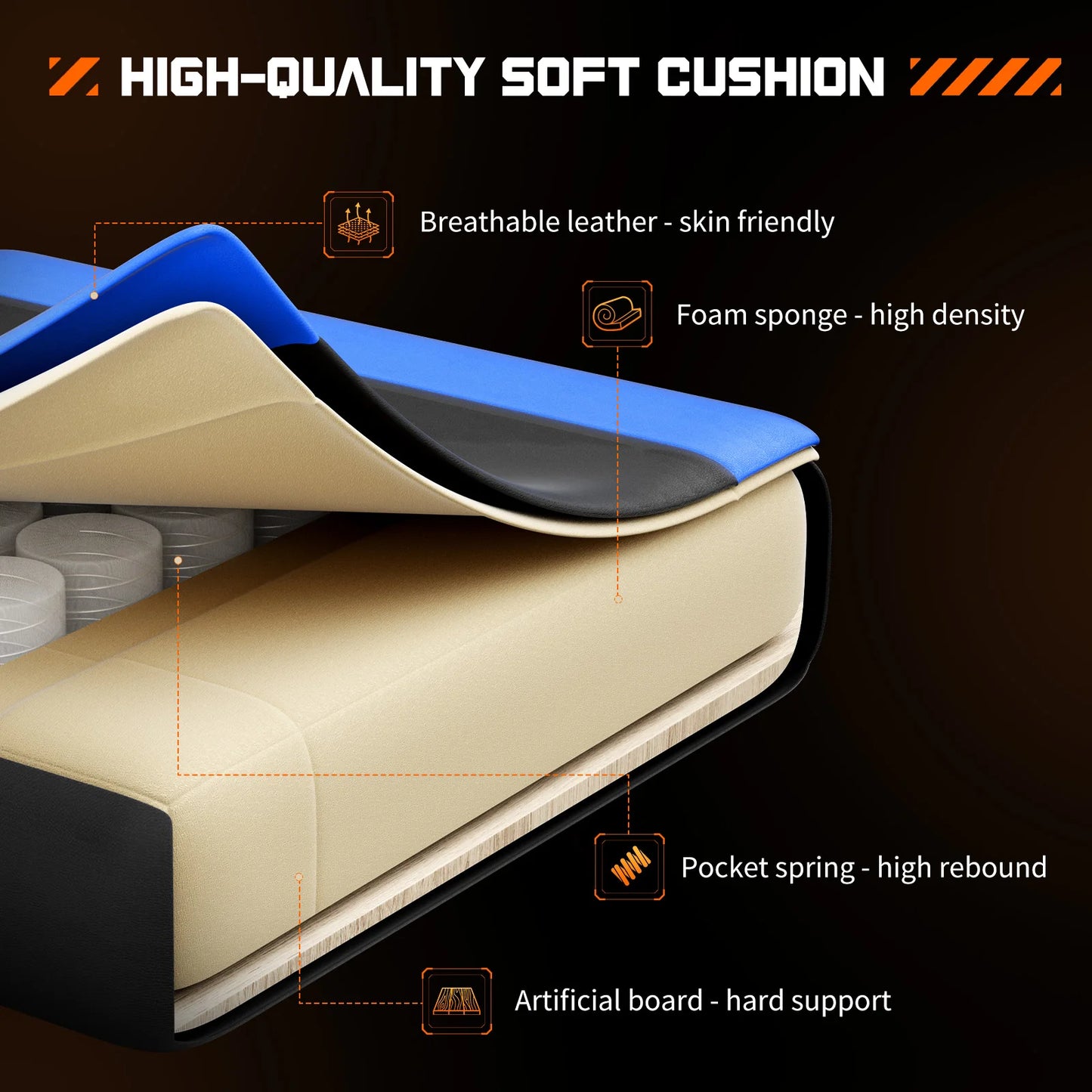 JHK Racing Gaming Chair With PU Leather And Lumbar Support