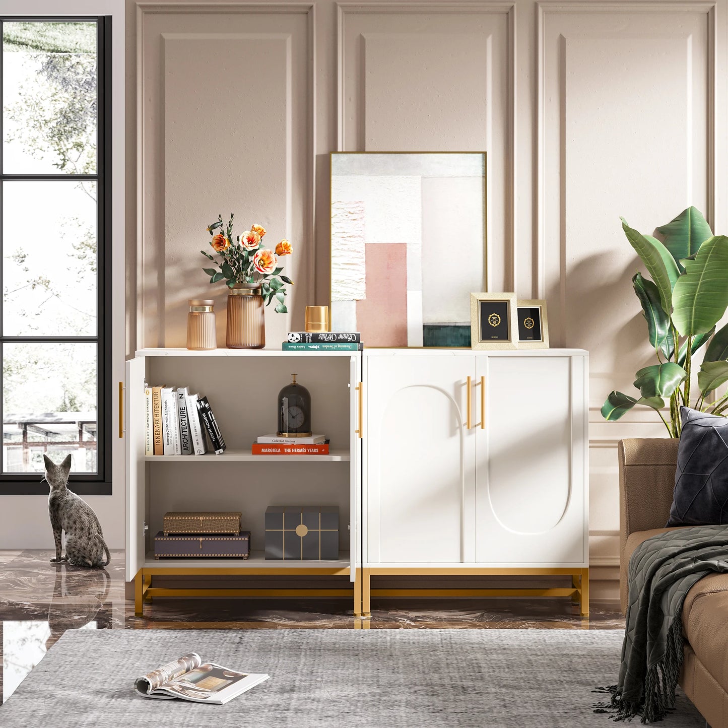 Tribesigns Modern Sideboards Buffet Cabinet With Four Doors