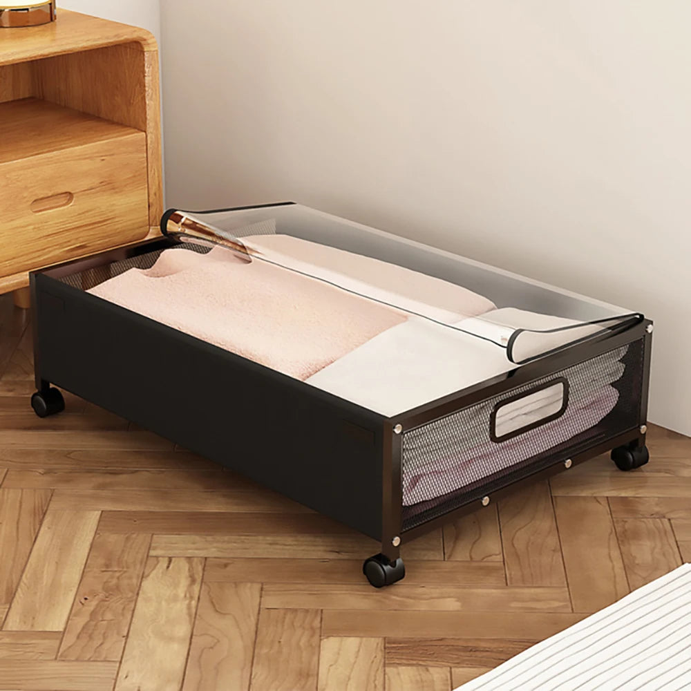 2-Pack Under Bed Storage Basket with Wheels Lids, Foldable Steel Frame Underbed Storage Bin Containers For Bedroom Dressing Room
