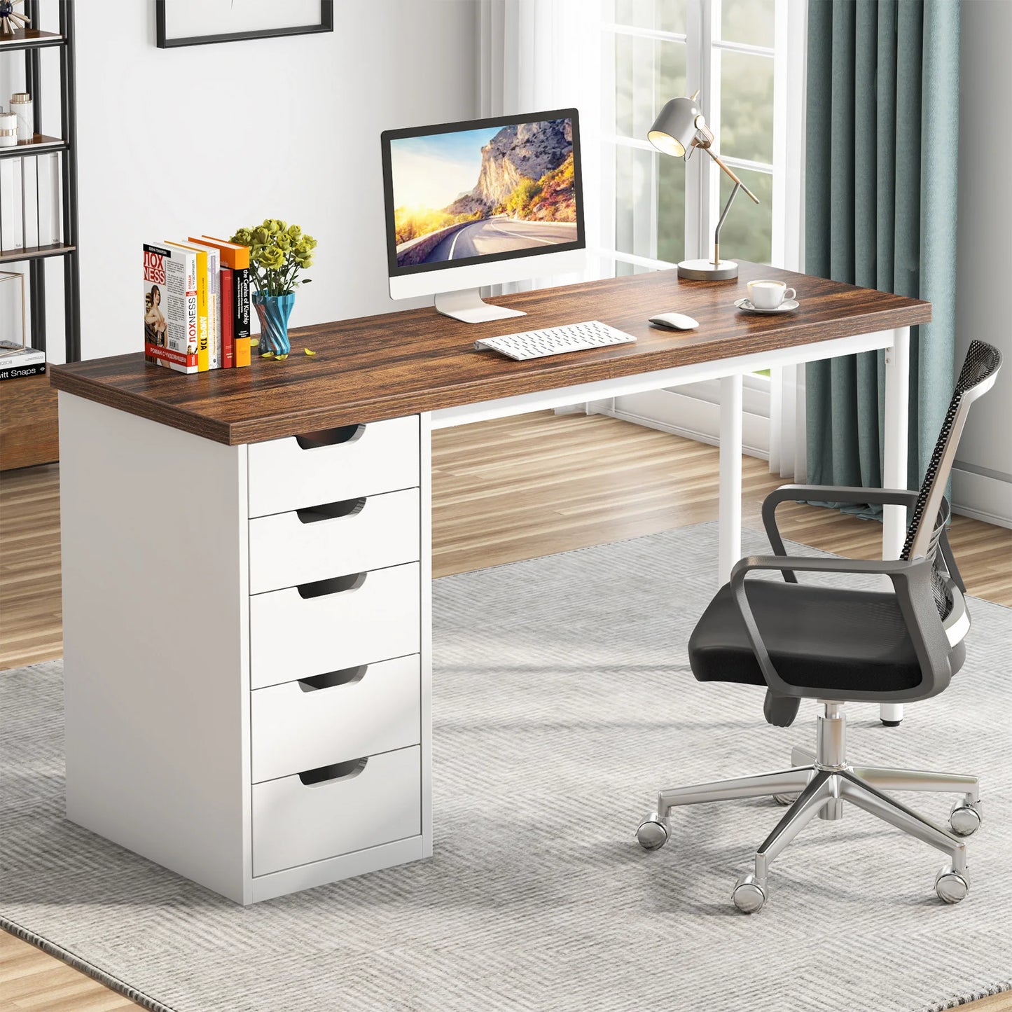 Tribesigns Computer Desk With 5 Drawers For Home Office
