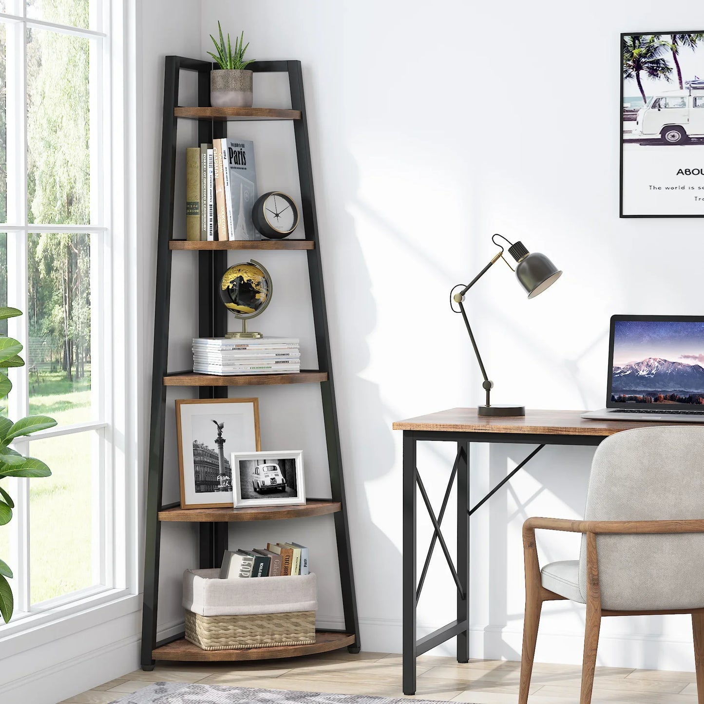 Tribesigns Corner Bookcase Wood Bookshelf 5 Tier Storage